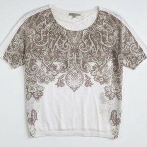 Comma casual Identity  Women's Short Sleeve Paisley Crewneck Top - White & Taupe